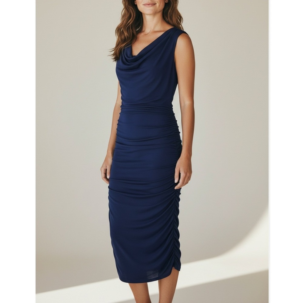 Alice + Olivia Ruched Sleeveless Dress in Blue Size Small